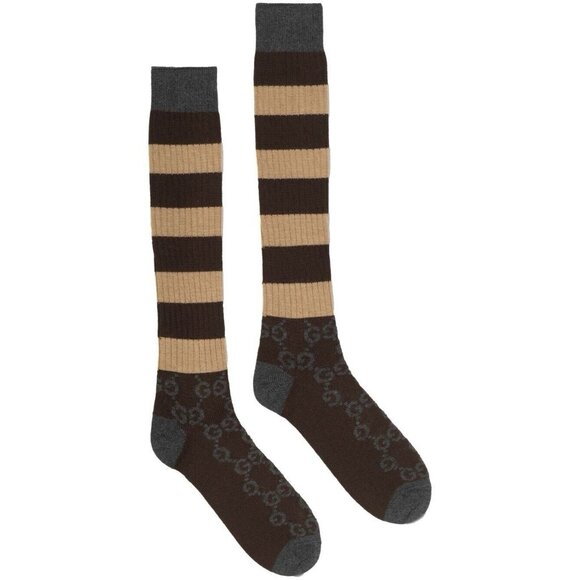 NEW GUCCI SOCKS BROWN STRIPED GG SIZE M 100% Authentic